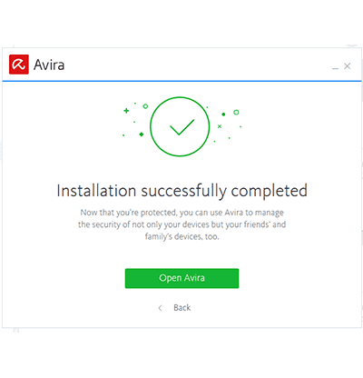 Screenshot of the completed Avira Phantom Windows install