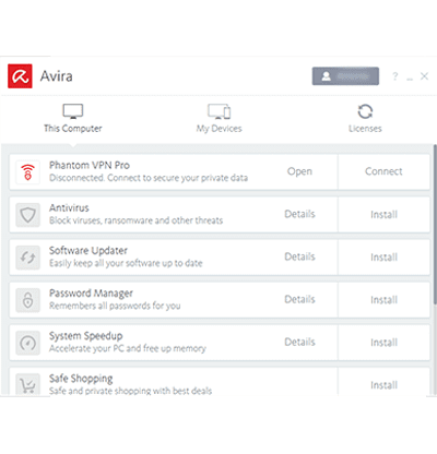 Screenshot of the Avira Connect interface