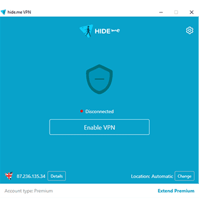 Zrzut ekranu widoku głównego Hide.me w naszej recenzji Hide.me VPN