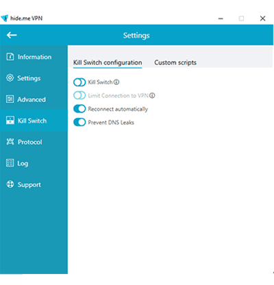 Zrzut ekranu zaawansowanych ustawień Hide.me w naszej recenzji VPN Hide.me