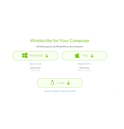 Zrzut ekranu aplikacji klasycznych dostępnych na stronie Windscribe
