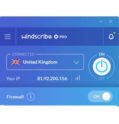 Zrzut ekranu widoku głównego aplikacji Windscribe dla systemu Windows