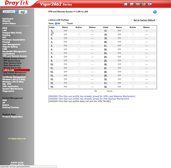 DrayTek router new LAN-to-LAN profile