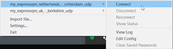 OpenVPN connection menu