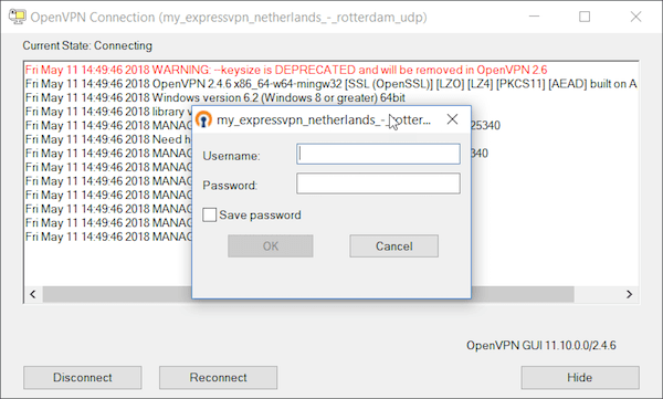 OpenVPN login window