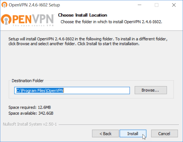OpenVPN installation location screen