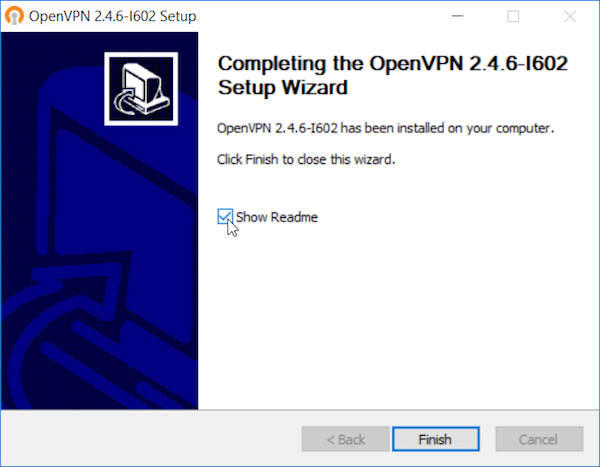 OpenVPN finished setup screen