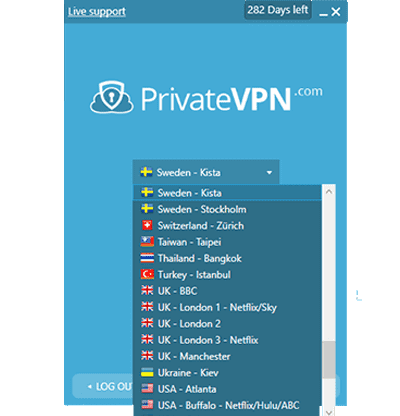 PrivateVPN's Server List