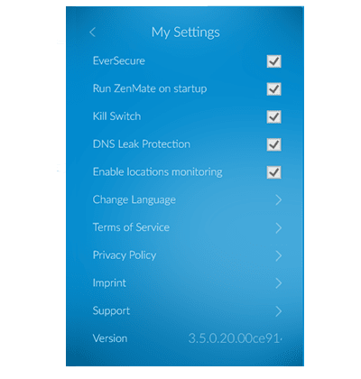 ZenMate settings view screenshot in our ZenMate VPN review