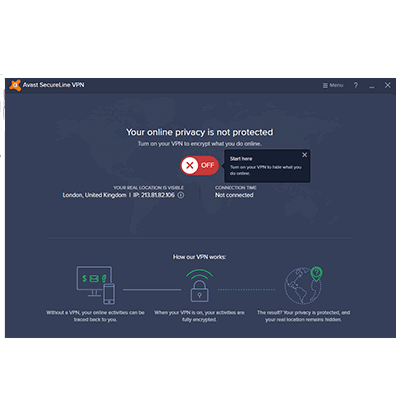 Avast main screen disconnected view screenshot in our Avast VPN review