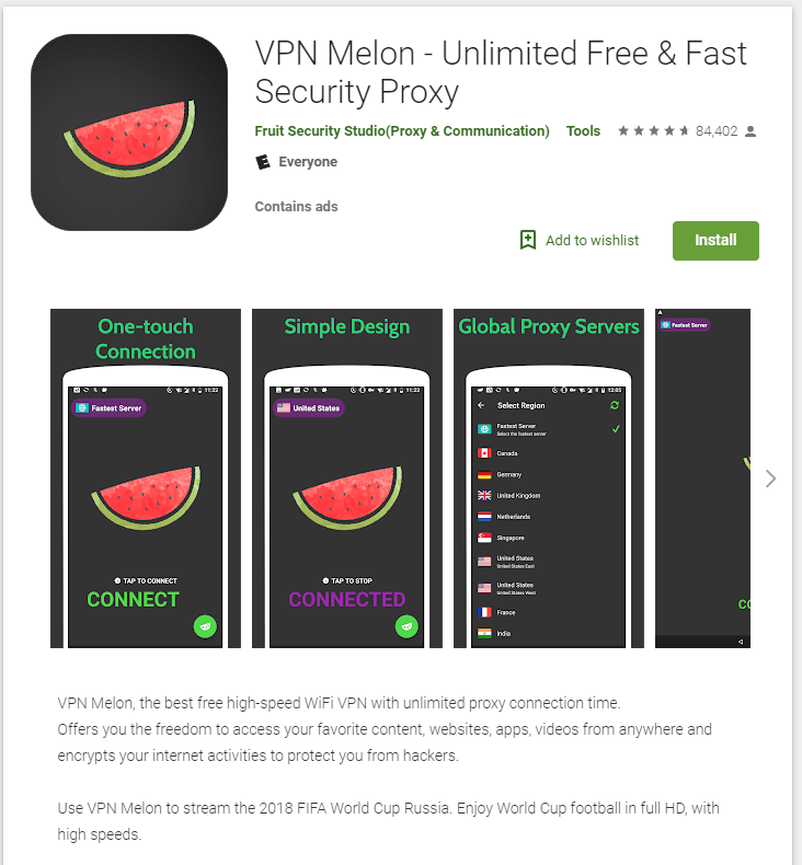 VPN Melon Google Play original listing screenshot