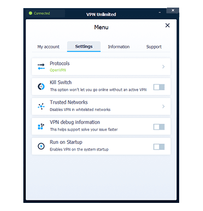 VPN Unlimited Settings Menu in our VPN Unlimited VPN review