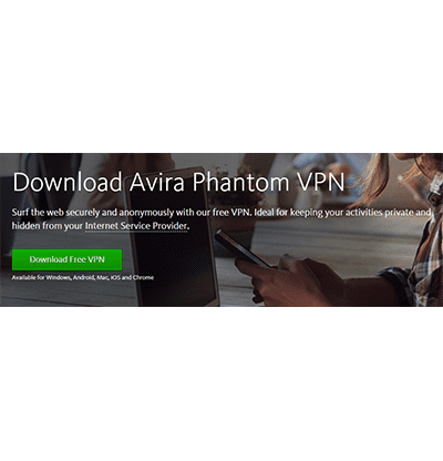Screenshot of the download button for the Windows app on Avira Phantom's website