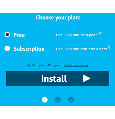 Schermata della pagina di scelta del piano di Hola Free VPN