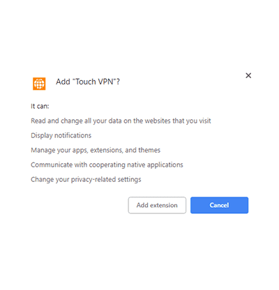 Touch VPN Chrome permissions screenshot in our Touch VPN review