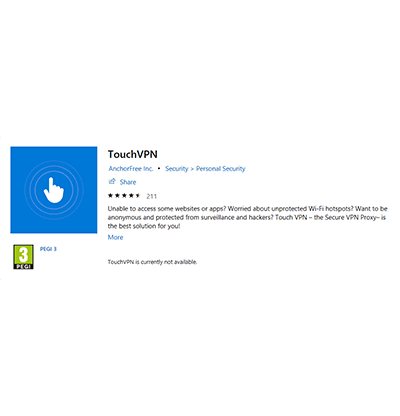 Touch VPN Windows Store screenshot in our Touch VPN review