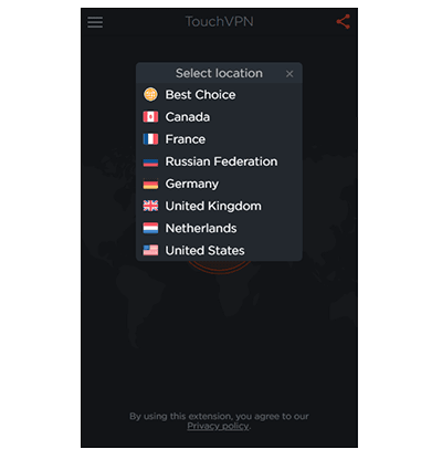 Touch VPN server list screenshot in our Touch VPN review