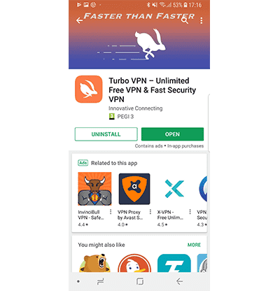 Turbo VPN Google Play profile in our Turbo VPN VPN review