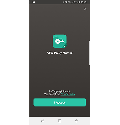 Screenshot of the screen where you have to agree to VPN Proxy Master's Privacy Policy
