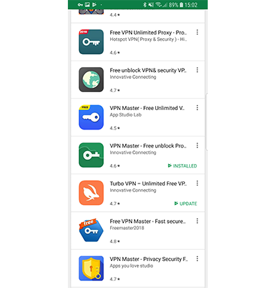 Screenshot of VPN Proxy Master's Google Play Store listing