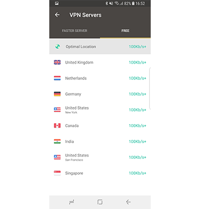 Screenshot of VPN Proxy Master's server list on mobile