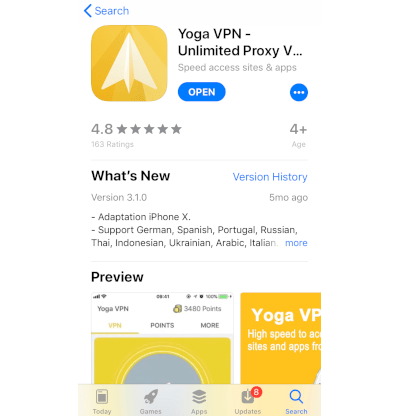 Yoga VPN in the iOS App Store in our Yoga VPN review