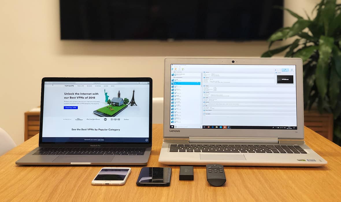Dispositivos de prueba VPN en un escritorio