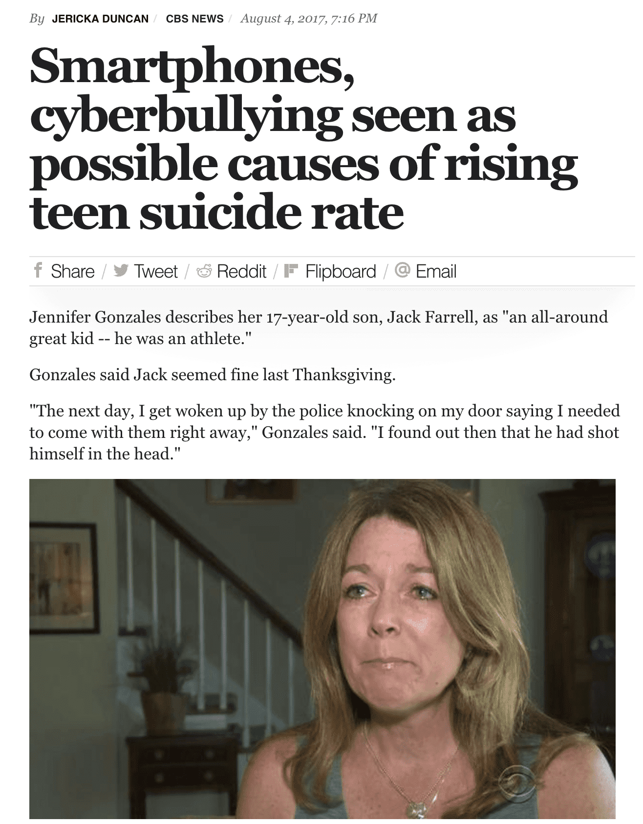 A screenshot of a news story on cyberbullying