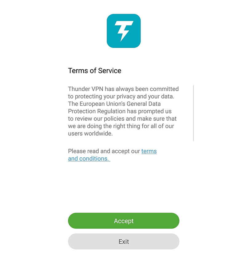 Thunder VPN's terms of service