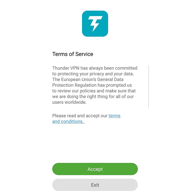 Las condiciones de uso de Thunder VPN