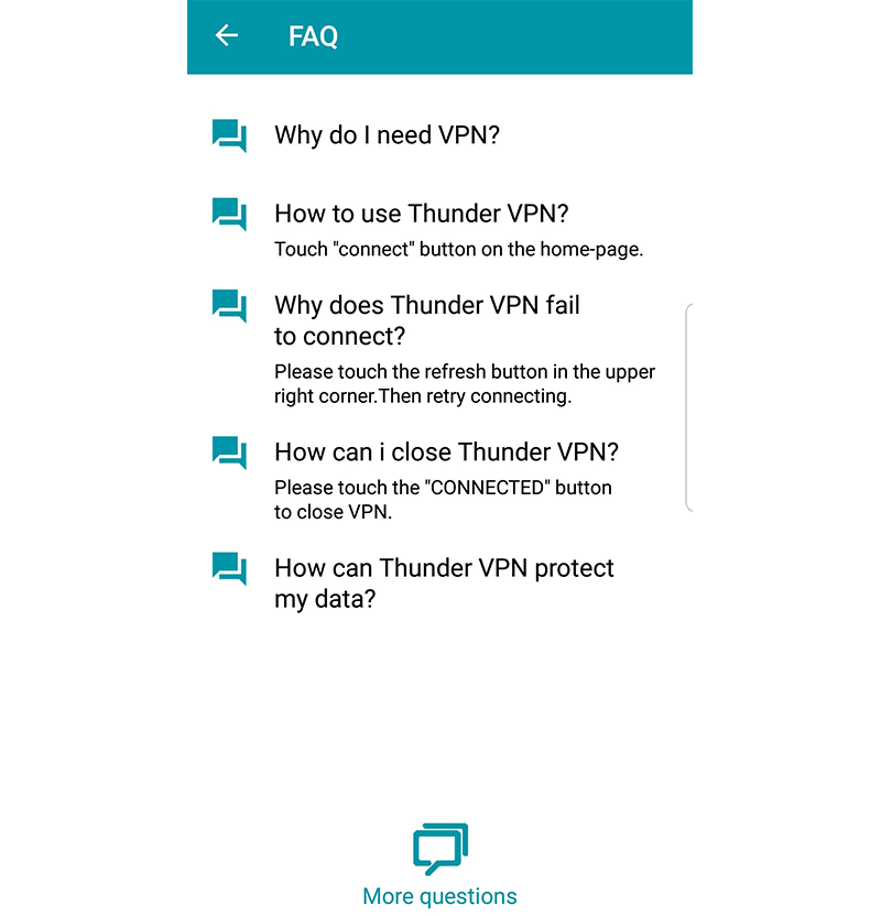 Thunder VPN's FAQ questions
