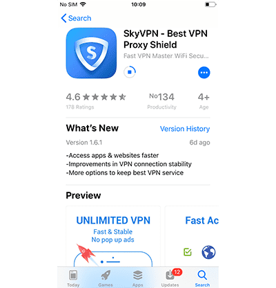 Screenshot showing SkyVPN's download progress on mobile