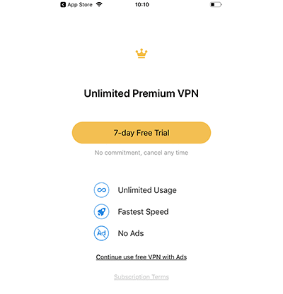 Screenshot of a free trial prompt on SkyVPN's mobile app
