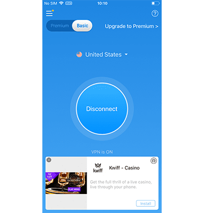 Screenshot of what SkyVPN looks like on mobile when you're connected