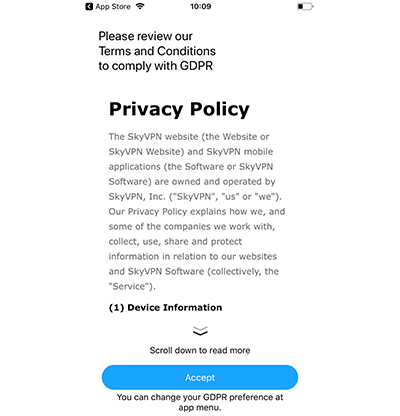 Screenshot of SkyVPN's privacy policy