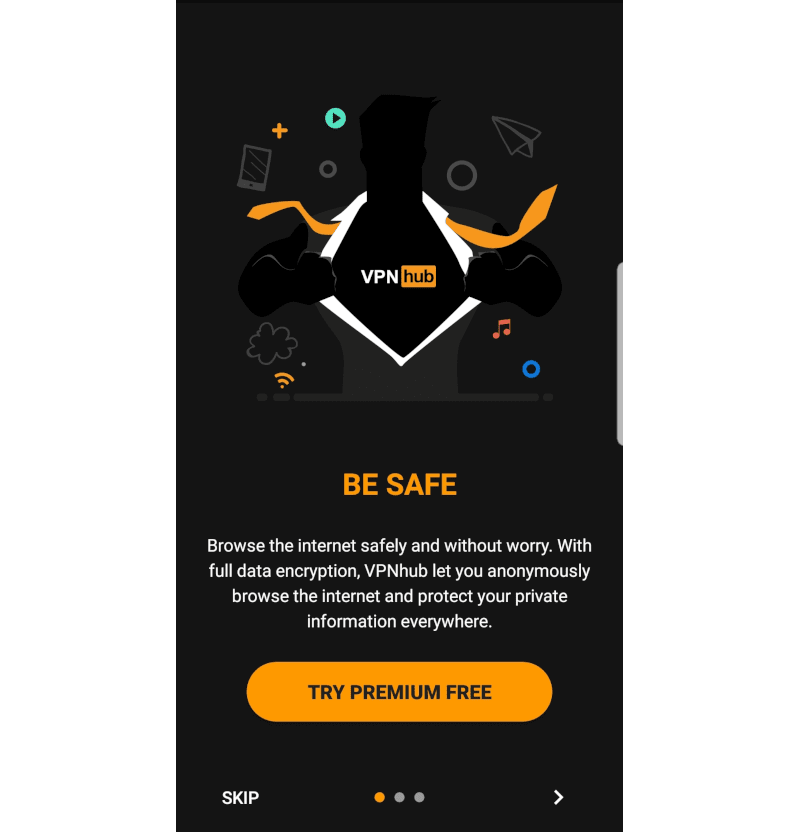 Screenshot of an advert for VPNhub's free trial