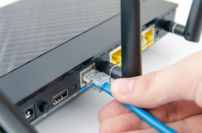The ethernet port on the rear of a router