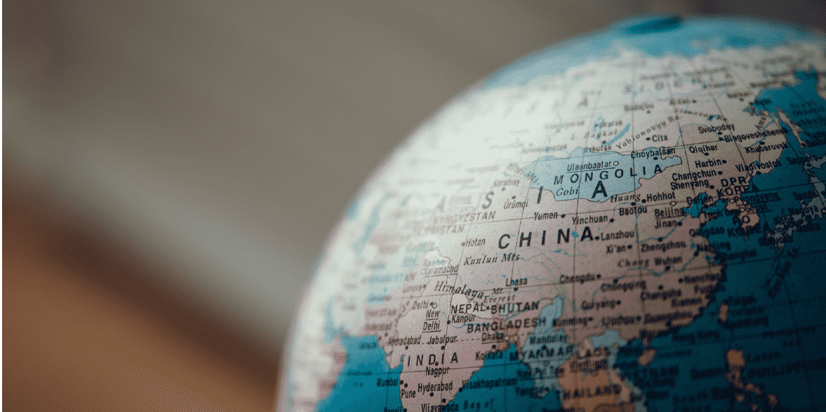 Photo of a model globe focused on China Photo of a model globe focused on China