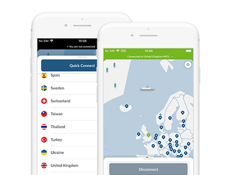 Captura de tela do aplicativo móvel da NordVPN