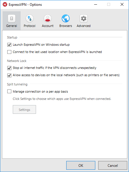 Ajustes de Kill Switch del ExpressVPN