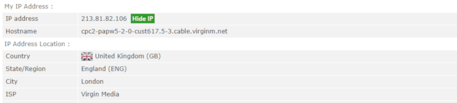 Screenshot of an IP Leak Test While Disconnected From a VPN