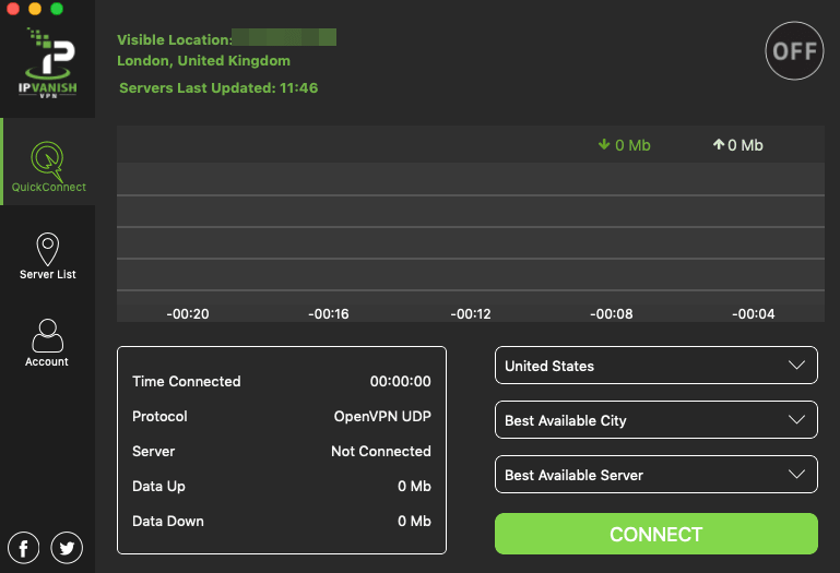IPVanish MacOS App Screenshot