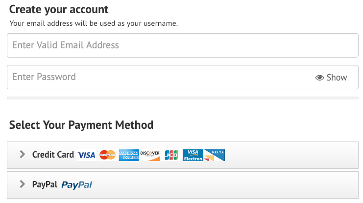 Captura de pantalla de métodos de pago de IPVanish