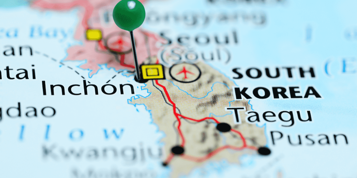 Map of the world zoomed in and focused on South Korea Map of the world zoomed in and focused on South Korea
