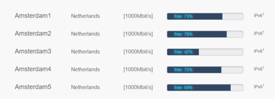 Screenshot of Perfect Privacy's IPv6 Supported Servers