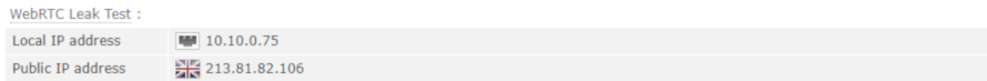 Screenshot of WebRTC Leak Test While Not Connected to a VPN
