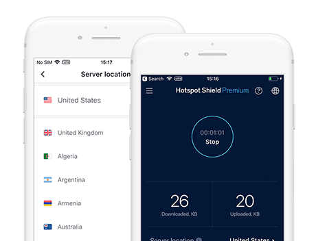 Zrzuty ekranu Hotspot Shield na urządzeniu przenośnym