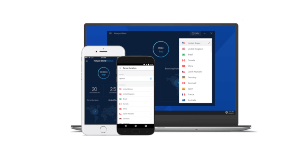 Hotspot Shield's apps on various devices