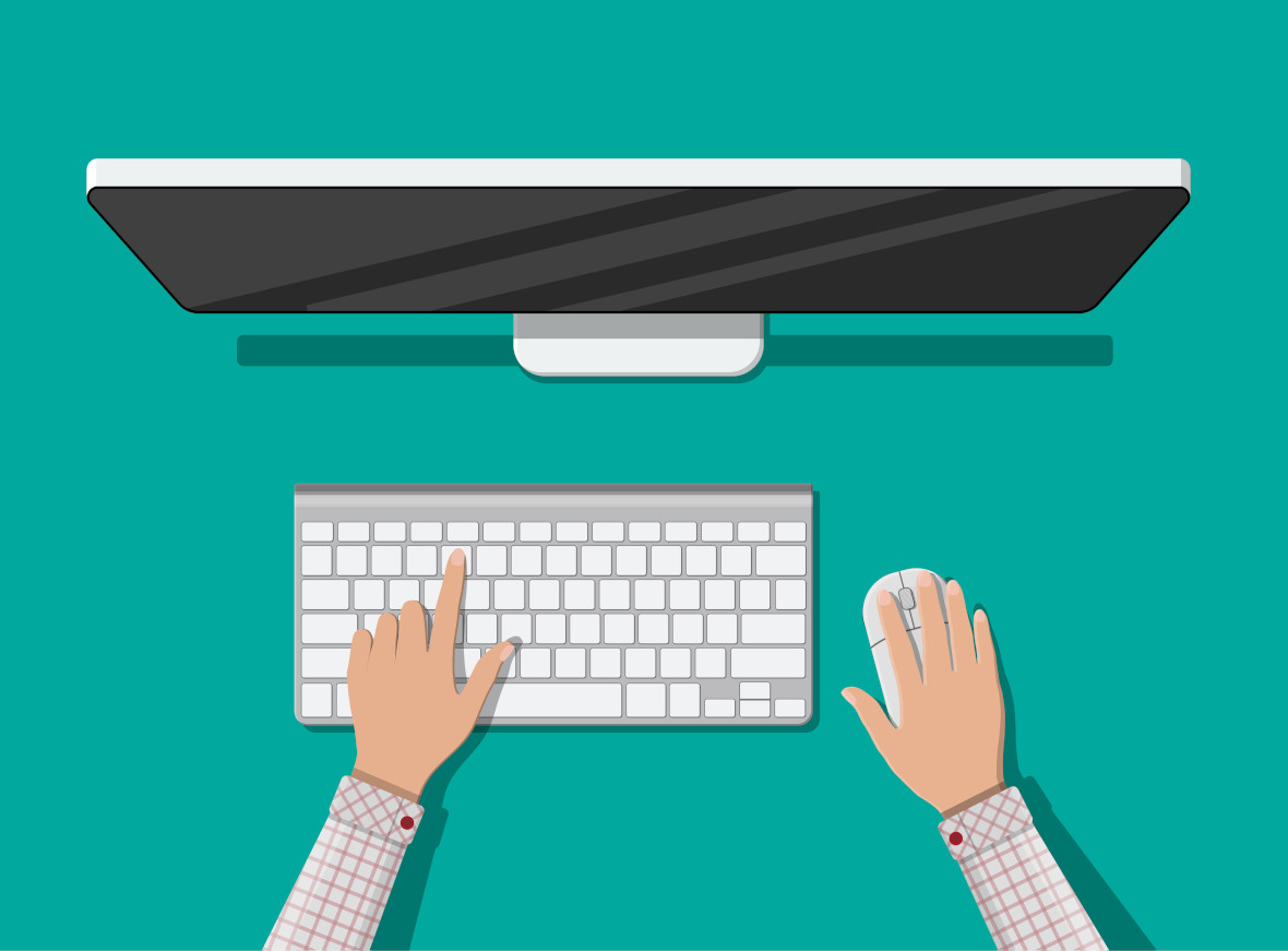 Graphic of person typing on computer keyboard