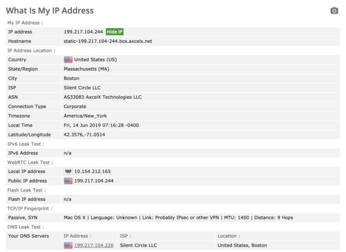 สกรีนช็อตของ Windscribe ผ่านการทดสอบการรั่วไหลของ IP และ DNS ทั้งหมด